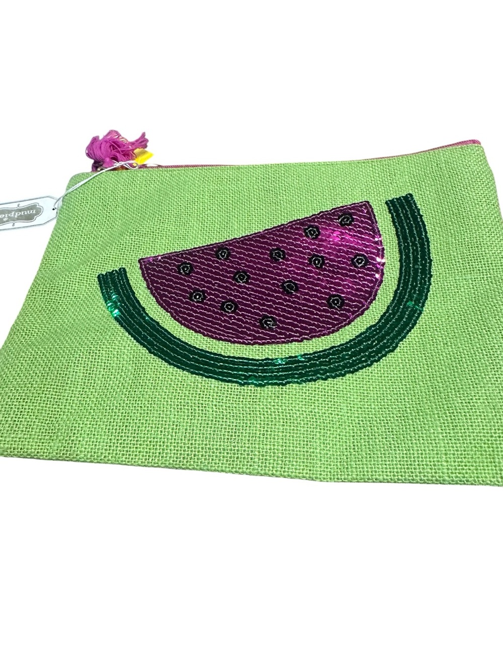 Mud Pie Tropical Dazzle Watermelon Sequin‎ Zip Pouch Clutch Cosmetic Bag NWT